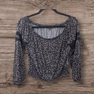 ⭐️Dynamite Black and White Ruched Fitted Blouse Size Med